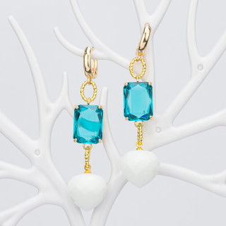 Pendientes de Bronce con Cristal CZ 16x66mm Dorado Azul Claro