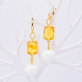 Bronze Stud Earrings With Crystal CZ 16x66mm Golden Yellow White