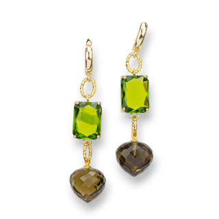 Boucles d'oreilles clous en bronze avec cristal CZ 16x66mm doré vert fumé