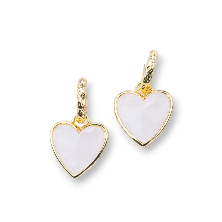 Bronze Closed Stud Earrings With Gold Edged Stones and White Moonstones