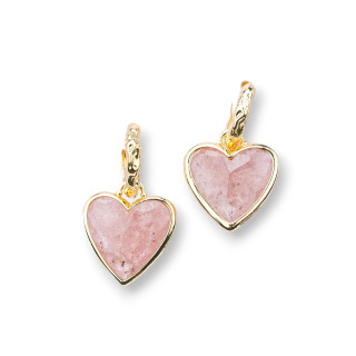 Boucles D'oreilles Clous Fermés En Bronze Avec Pierres Quartz Fraise Bordées D'or