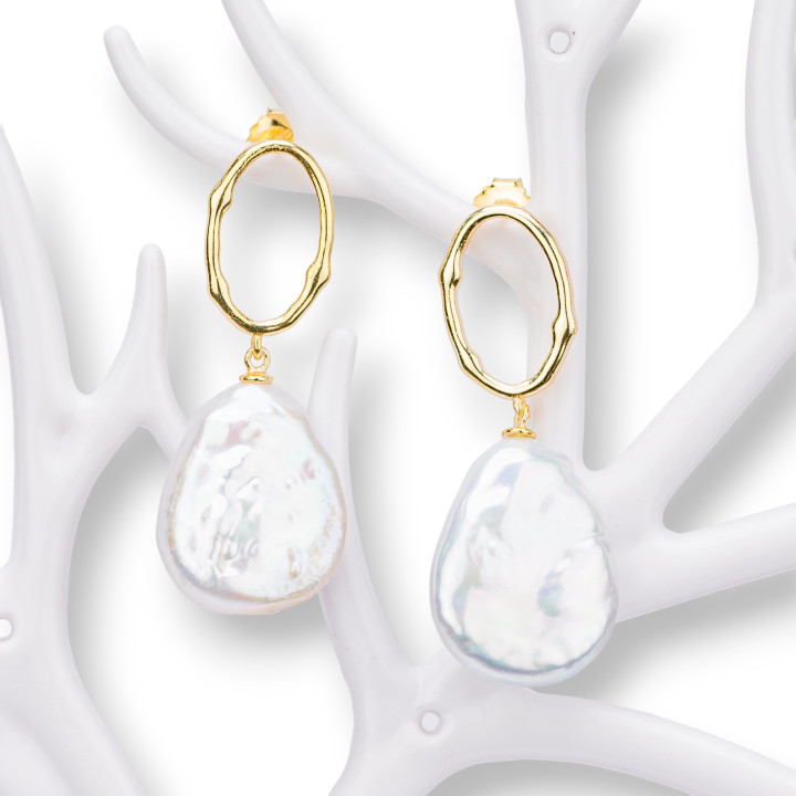 Boucles D'oreilles Puces En Argent 925 Avec Perles De Rivière Baroques Dorées