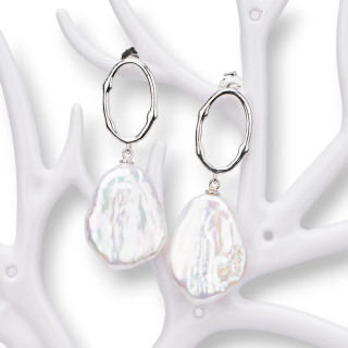 925 Silver Stud Earrings With Rhodium-Plated Baroque River Pearls