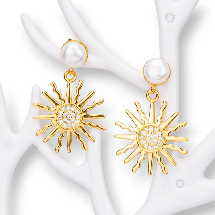 Pendientes de Plata 925 con Circonitas y Perlas Doradas de Río