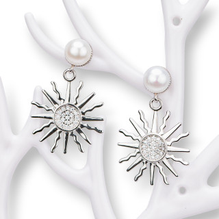 925 Silver Stud Earrings With Zircons And Rhodium-Plated River Pearls