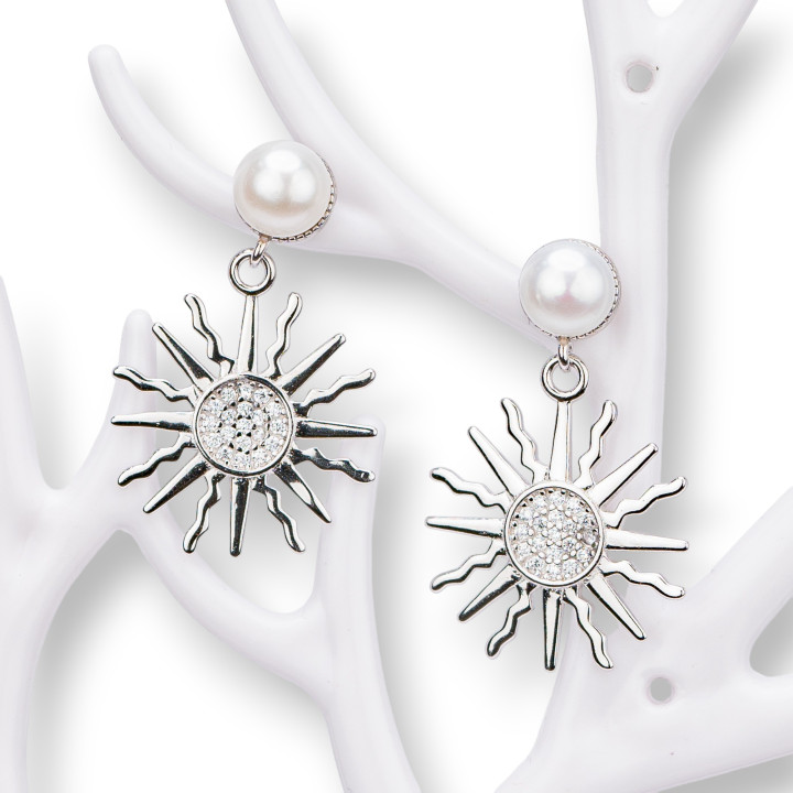 Pendientes de plata 925 con circonitas y perlas de río rodiadas