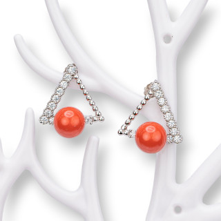 925 Silver Stud Earrings With Zircons And Coral Paste Beads