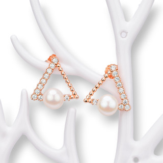 Orecchini Perno Di Argento 925 Con Zirconi E Perline Perle Di Fiume Oro Rosa