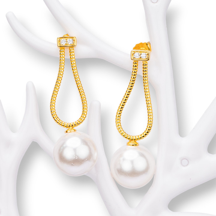 Boucles D'oreilles Clous En Argent 925 Et Perles De Majorque Dorées