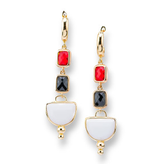 Bronze Stud Earrings with Cat's Eye Cabochon 18x60mm White Black Red