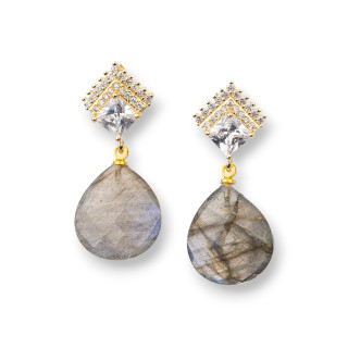 Bronze Stud Earrings With Semi-precious Stones 16x38mm Labradorite