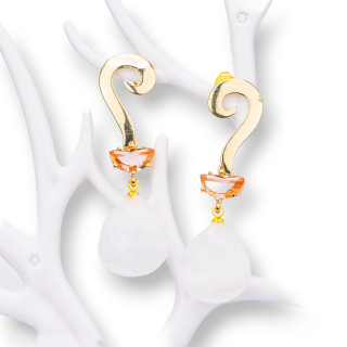 Pendientes de Bronce con Piedras Semipreciosas y Cristales CZ 16x50mm Jade Blanco