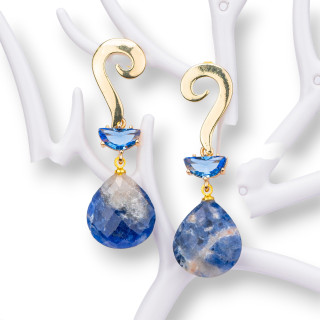Boucles d'oreilles clous en bronze avec pierres semi-précieuses et cristaux CZ 16x50mm Sodalite