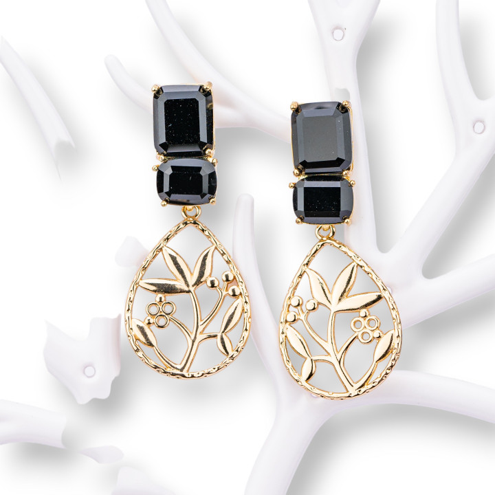 Cat's Eye Stud Earrings with Bronze Cabochon 22x50mm Black