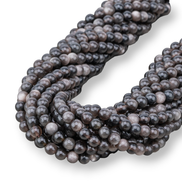 Ασημί Οψιδιανός Στρογγυλός Λείος 04mm