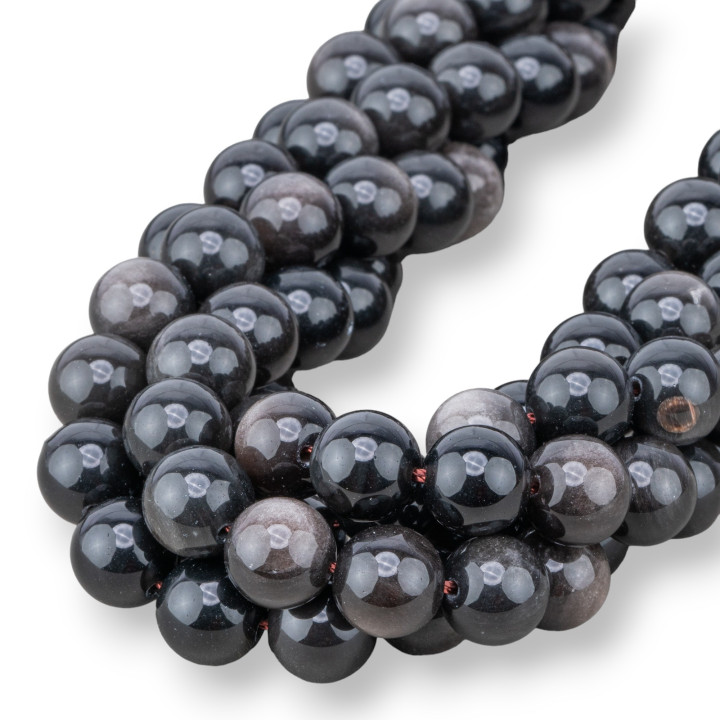 Ασημί Οψιδιανός Στρογγυλός Λείος 10mm