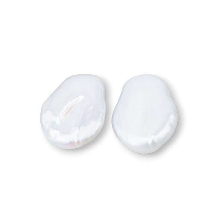 Barocke Flussperlen, flache Tropfen, ein Loch, 16–18 x 22–24 mm (YEG), 6–7 g, 1 Paar, Weiß