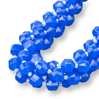 Jade toupie cylindrique facetté 8mm bleu