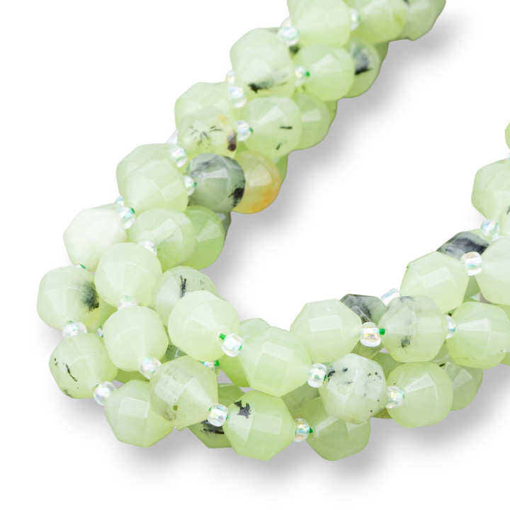 Facettierte zylindrische Bicone-Jade, 8 mm, grüner Prenit