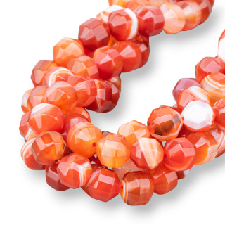 Faceted Cylindrical Bicone Semi-precious Stones 10mm Striated Carnelian