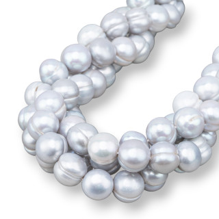 Perles de rivière rondes 11,5-13,5 mm rayées grises