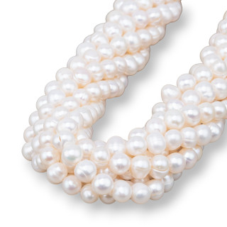 Perles de rivière rondes 7,0-7,5 mm rayées blanches