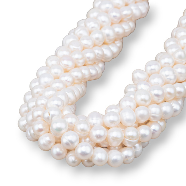 Perles de rivière rondes 7,0-7,5 mm rayées blanches