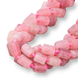 Strawberry Quartz Matte Irregular Stone Cylinder 6-8x9-12mm