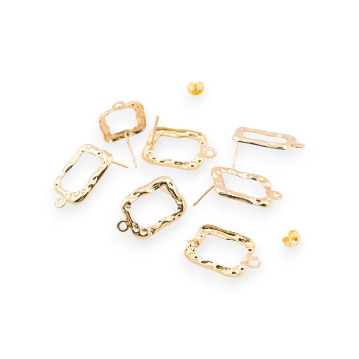 Bases de boucles d'oreilles en bronze, cadre martelé, clou 14x18mm, 10 paires