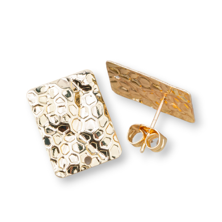 Bases de boucles d'oreilles en bronze martelé, clou rectangulaire 14x18mm, 10 paires