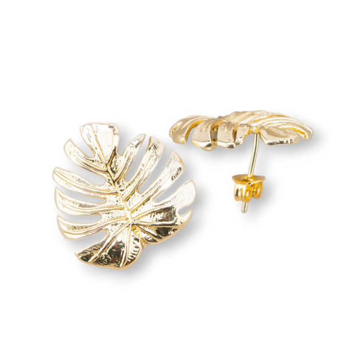 Palm Leaf Satin Bronze Stud Earring Bases 19mm 10 Pairs Polished