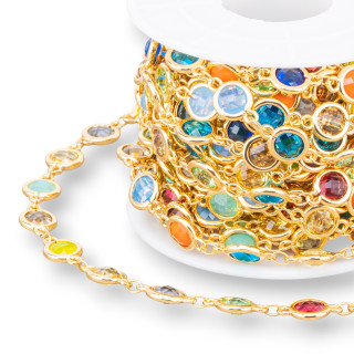 Chaîne Chapelet en Laiton avec Cabochon Oeil de Chat 7.5mm 5m Doré Multicolore