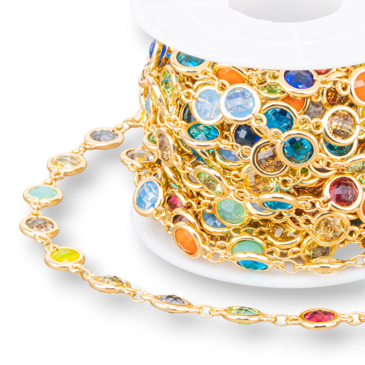 Cadena Rosario De Latón Con Cabujón Ojo De Gato 7,5mm 5m Dorado Multicolor