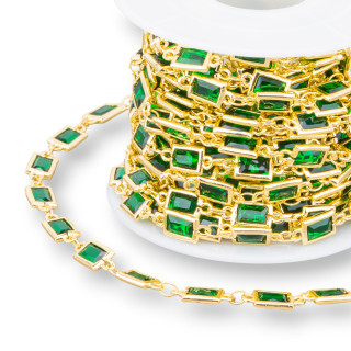 Catena Rosario Di Ottone Con Occhio Di Gatto Cabochon Rettangolo 5,5x7,5mm 5 Metri Dorato Verde Smeraldo