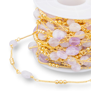 Brass Rosary Chain With Semi-precious Stones 10 Meters Amethyst Lavender