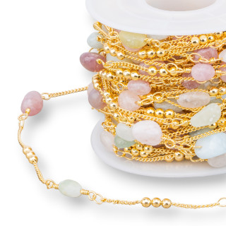 Brass Rosary Chain With Semi-precious Stones 10 Meters Berylli