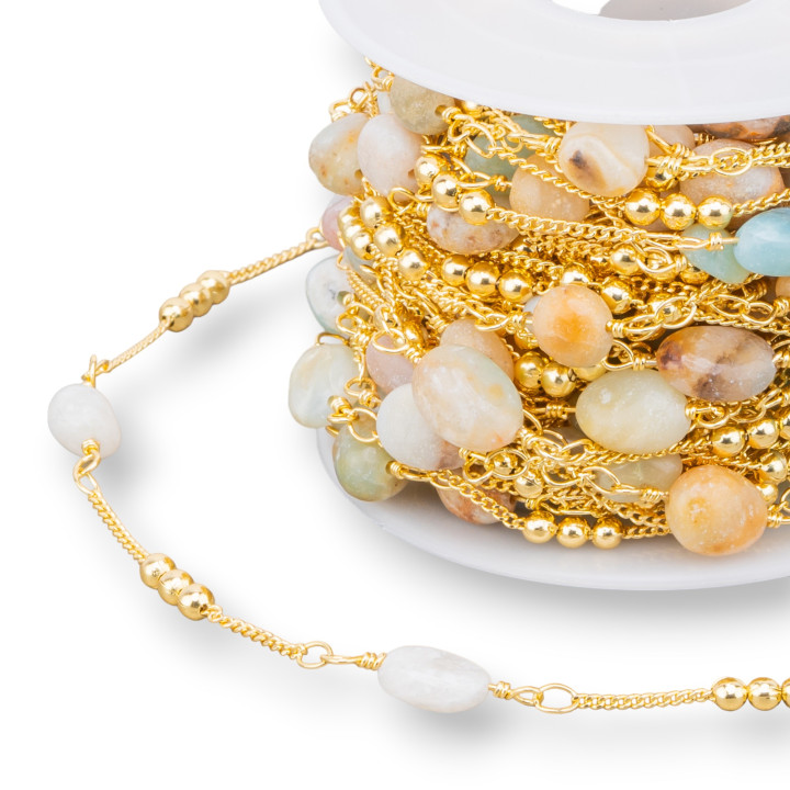 Brass Rosary Chain With Semi-precious Stones 10 Meters Beryl