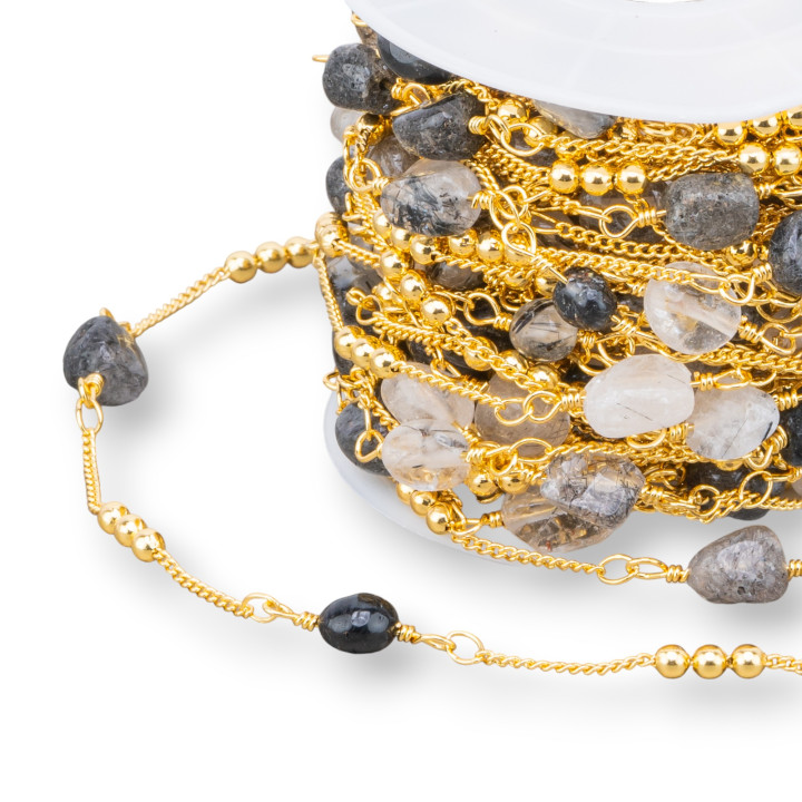 Brass Rosary Chain With Semi-precious Stones 10 Meters Scratched Quartz