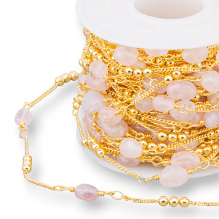 Brass Rosary Chain With Semi-precious Stones 10 Meters Rose Quartz