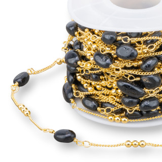 Chaîne chapelet en laiton avec pierres semi-précieuses 10 mètres tourmaline noire