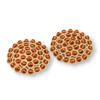 Componente Connettore Di Pietre Con Ottone E Perline Ammagliate Su Filigrana 33mm 2pz Dorato Cristallo Marrone