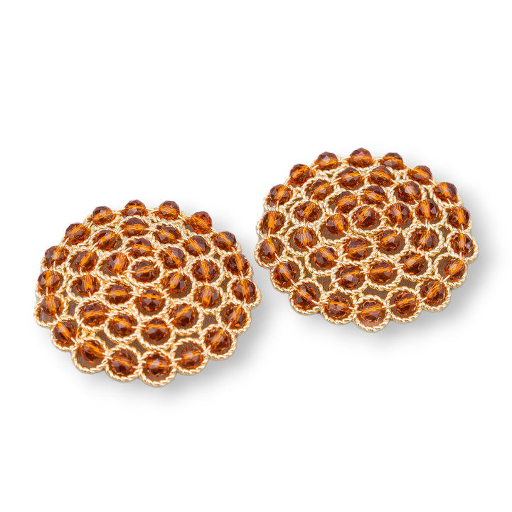 Componente conector de piedras con latón y cuentas unidas en filigrana 33 mm 2 piezas de cristal marrón dorado