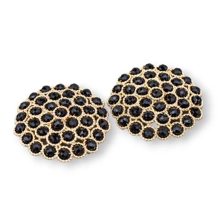 Connector Component Of Stones With Brass And Beads Linked On Filigree 33mm 2pcs Golden Black Crystal