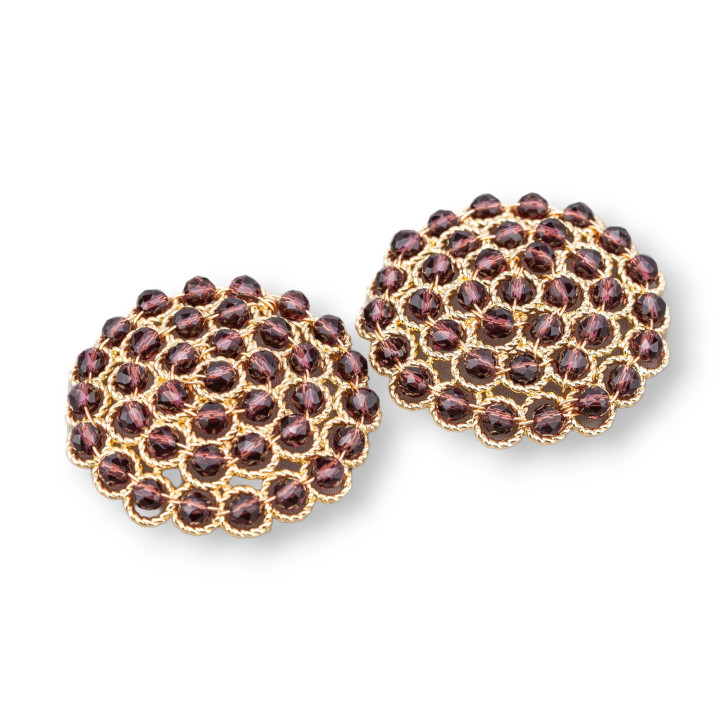 Composant de connecteur de pierres avec laiton et perles liées sur filigrane 33mm 2pcs cristal violet doré