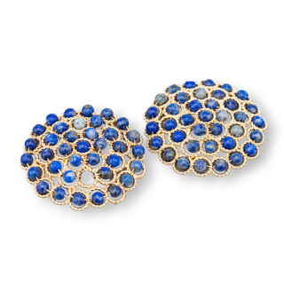 Componente conector de piedras con latón y cuentas unidas en filigrana 33 mm 2 piezas Lapislázuli dorado