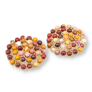 Composant de connecteur en pierre avec laiton et perles liées sur filigrane 33mm 2pcs Mokaite doré