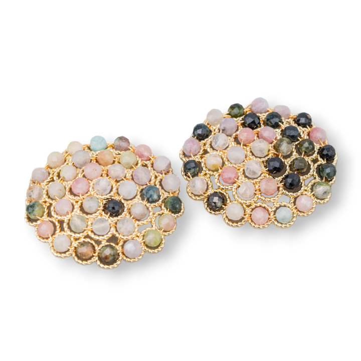 Composant de connecteur en pierre avec laiton et perles liées sur filigrane 33mm 2pcs tourmaline dorée