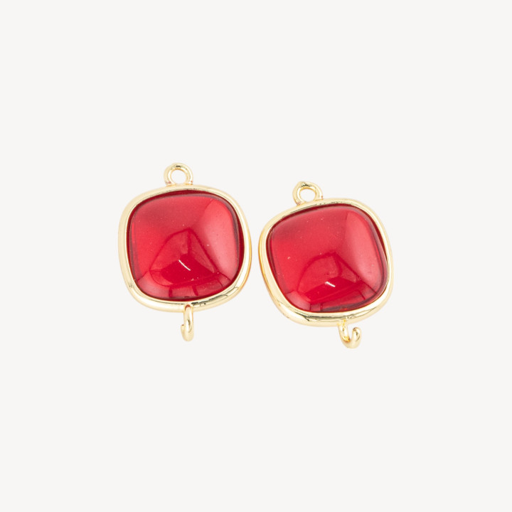 Conector de componente de latón ojo de gato cuadrado liso de 15 mm con 2 anillos 10 piezas rojo dorado