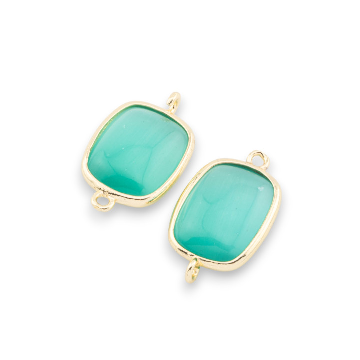 Conector de componente de latón con rectángulo liso de ojo de gato 14x17 mm con 2 anillos 10 piezas Aqua dorado