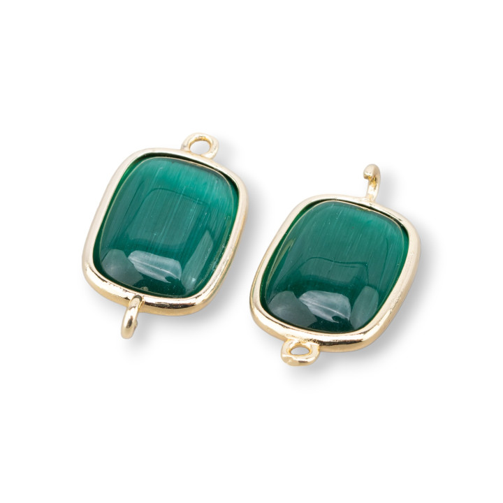 Connecteur de Composant en Laiton avec Oeil de Chat Rectangle Lisse 14x17mm Avec 2 Anneaux 10pcs Doré Vert Émeraude